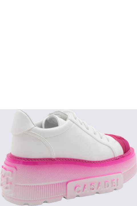 Casadei Wedges for Women Casadei White And Pink Leather Sneakers
