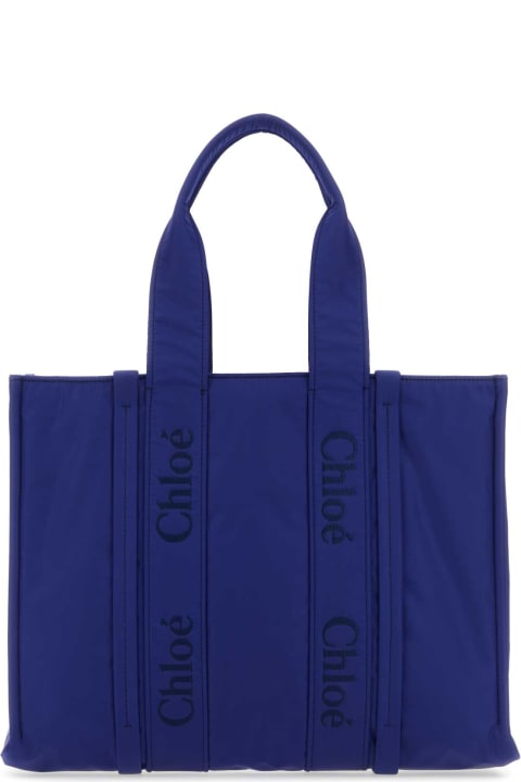 Chloé for Women Chloé Blue Fabric Large Woody Shopping Bag