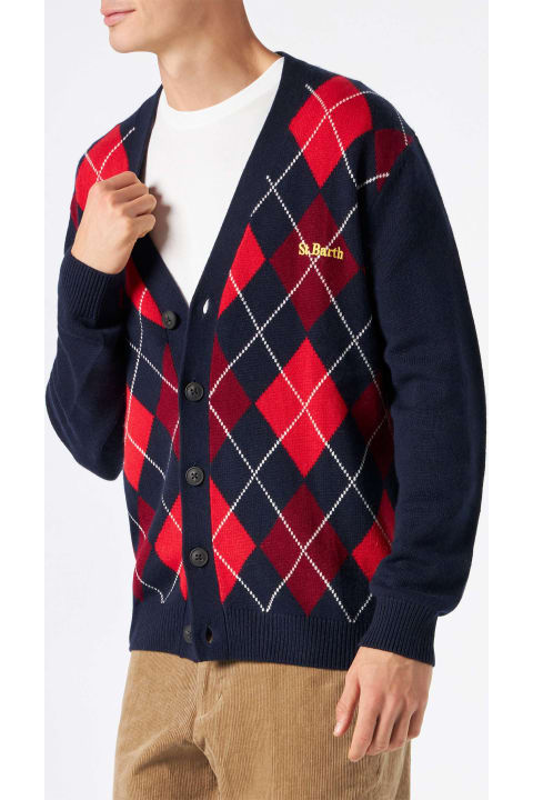 MC2 Saint Barth Sweaters for Men MC2 Saint Barth Man Cardigan With Argyle Print
