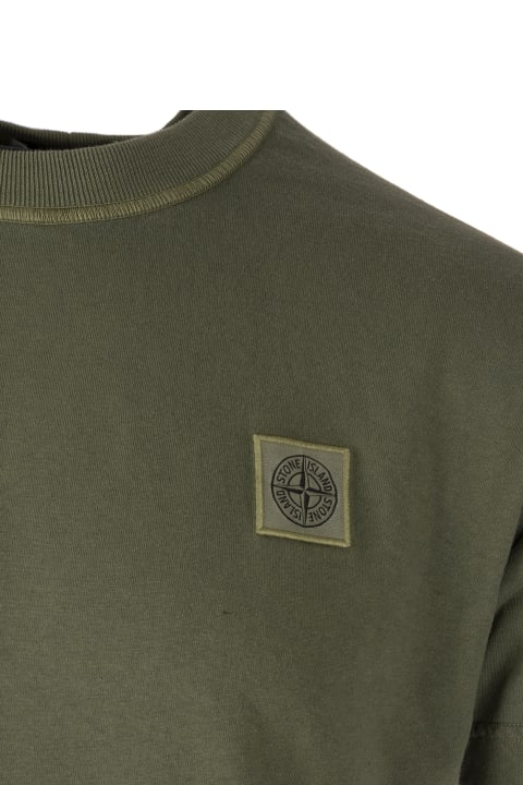 Man Regular Fit Olive Green T-shirt With Compass Rose Patch