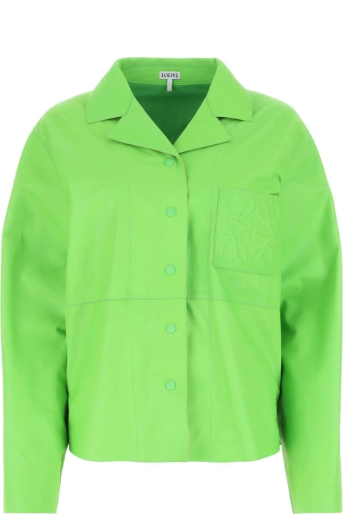 ウィメンズ ウェア Loewe Fluo Green Leather Shirt