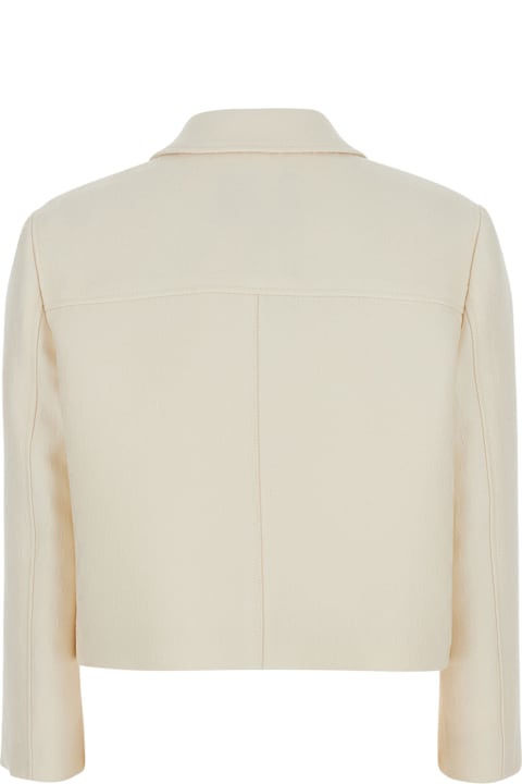 Gucci White Jacket With Notched Revers In Gg Canvas Woman