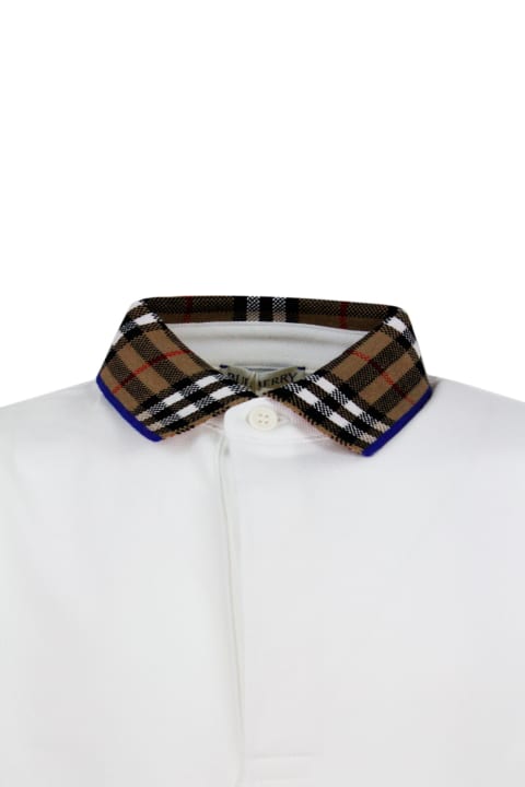 Burberry for Boys Burberry Piqué Cotton Polo Shirt With Check Collar And Button Closure