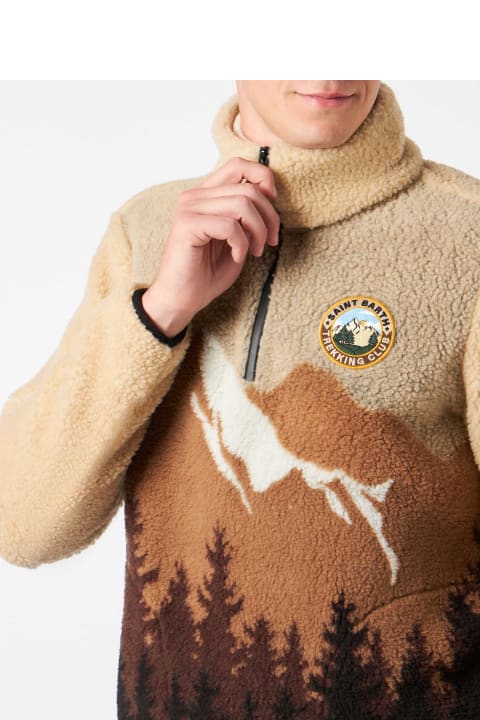Homeware MC2 Saint Barth Man Sherpa Zipped Jacket With Saint Barth Patch