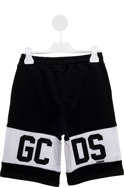 Gcds Kids Boy's Black And White Cotton Bermuda Shorts With Logo