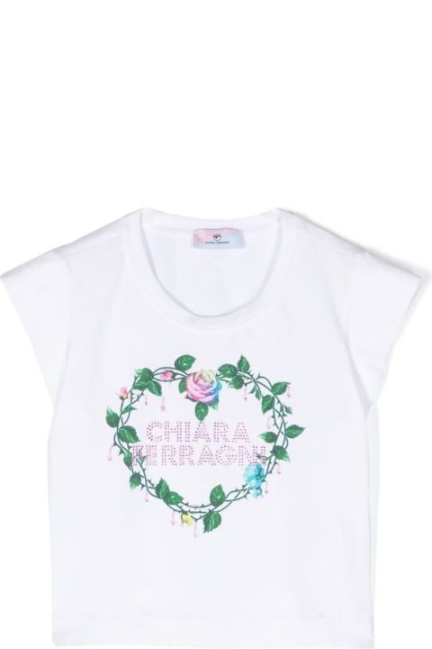 Chiara Ferragni T-Shirts & Polo Shirts for Girls Chiara Ferragni White T-shirt With Logo Lettering Print In Stretch Cotton Girl