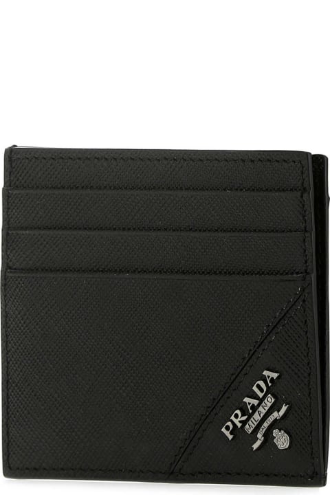 Wallets for Men Prada Black Leather Card Holder