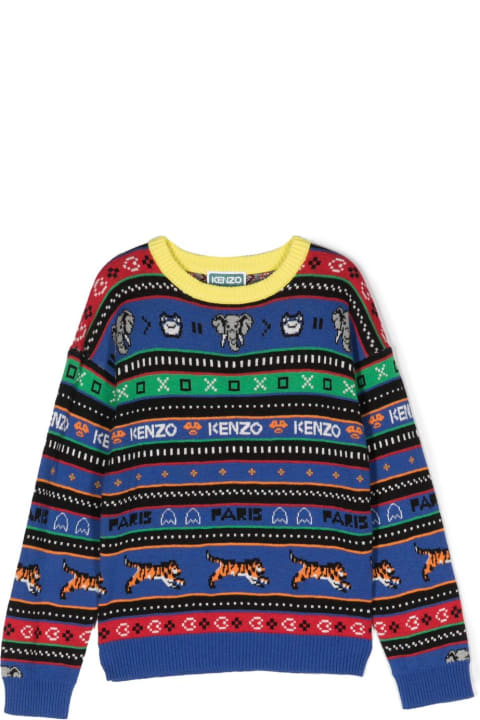Fashion for Women Kenzo Kids Kenzo Pullover Blu Stampato In Misto Cotone Bambino
