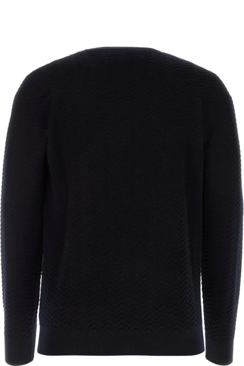 Sweaters for Men Giorgio Armani Midnight Blue Wool Blend Sweater
