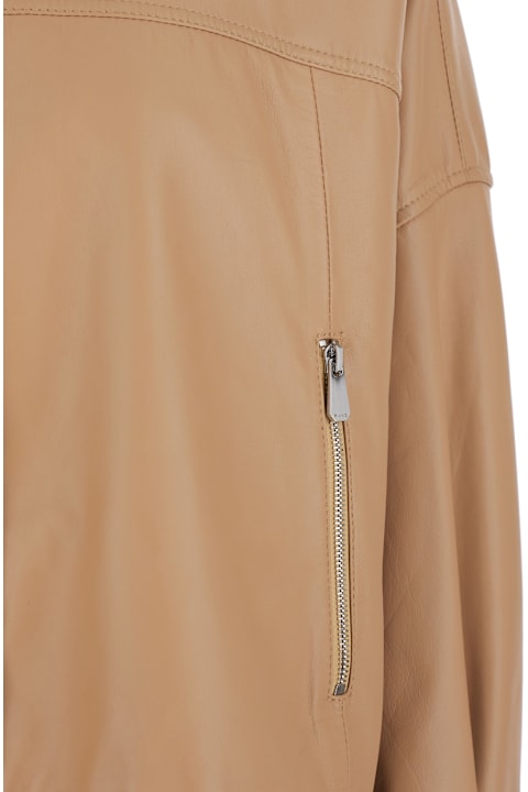 Homeware Pinko Beige Jacket With High Collar And Side Zip Pockets In Leather Woman