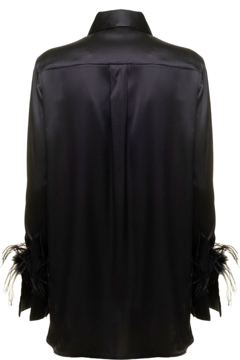 Black Long Sleeves Shirt With Feathers In Silk Woman Verguenza
