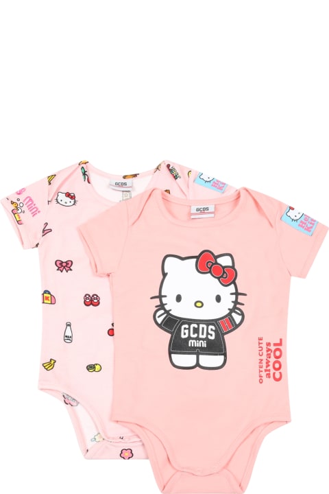 ベビーガールズ GCDS Miniのボディスーツ＆セットアップ GCDS Mini Pink Set For Baby Girl With Hello Kitty