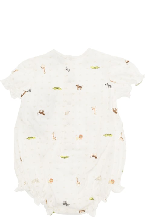 Bodysuits & Sets for Baby Boys Emporio Armani White Set With Flounces And All-over Animals Print In Cotton Baby