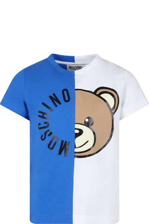 Moschino Topwear for Boys Moschino Blue T-shirt For Kids With Teddy Bear And Logo