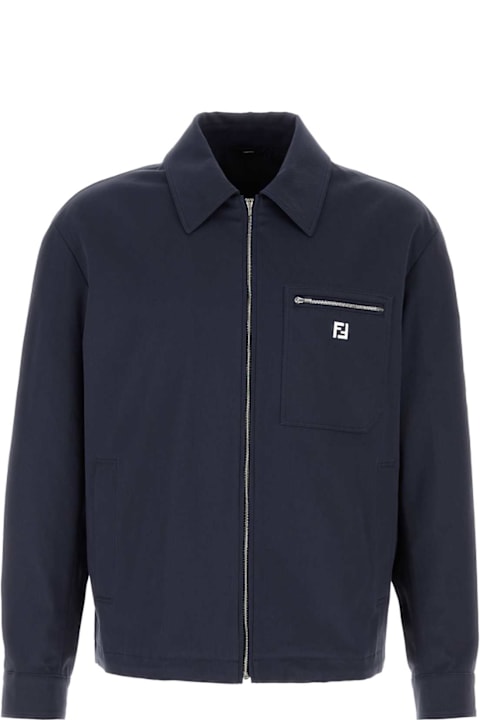 Fashion for Men Fendi Navy Blue Stretch Cotton Jacket
