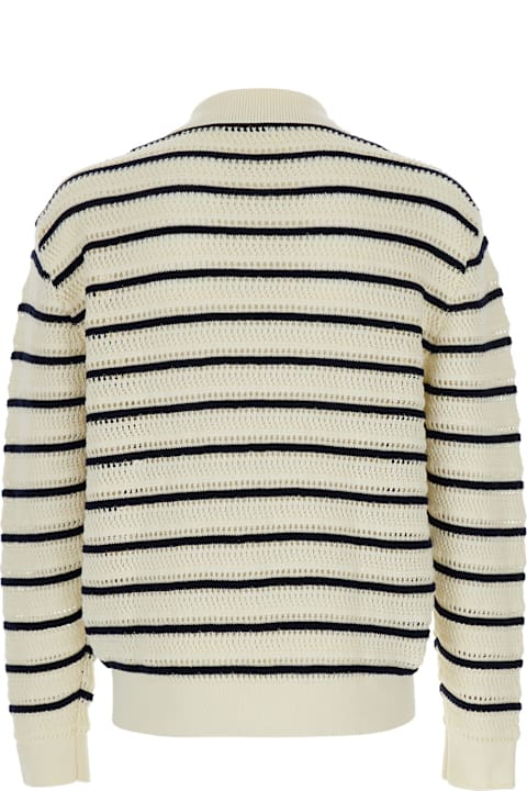 Homeware Dunst White Knitted Cardigan With Wide Collar And All-over Stiped Motif In Cotton Man