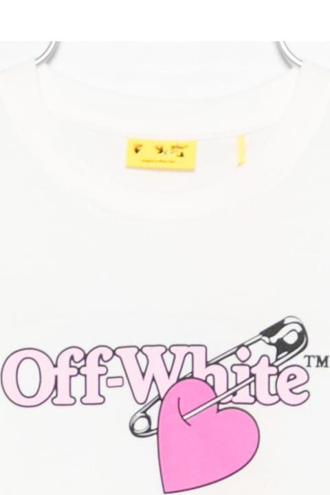 أدوات منزلية Off-White Off White Kids White Crew-neck, Short-sleeved T-shirt