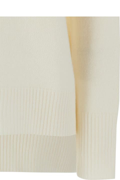 Lisa Yang ملابس علوية لـ السيدات Lisa Yang 'mila' Cream White Sweater With Ribbed Trim In Cashmere Woman