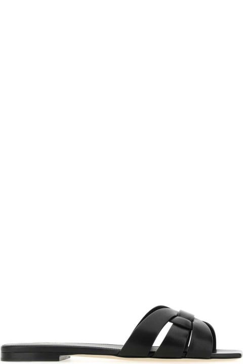 Saint Laurent Black Leather Tribute Slippers