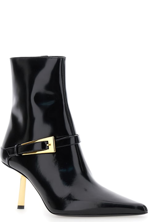 New Season Shoes for Women Saint Laurent 'lee' Black Ankle Boots With Buckle Detail In Patent Leather Woman