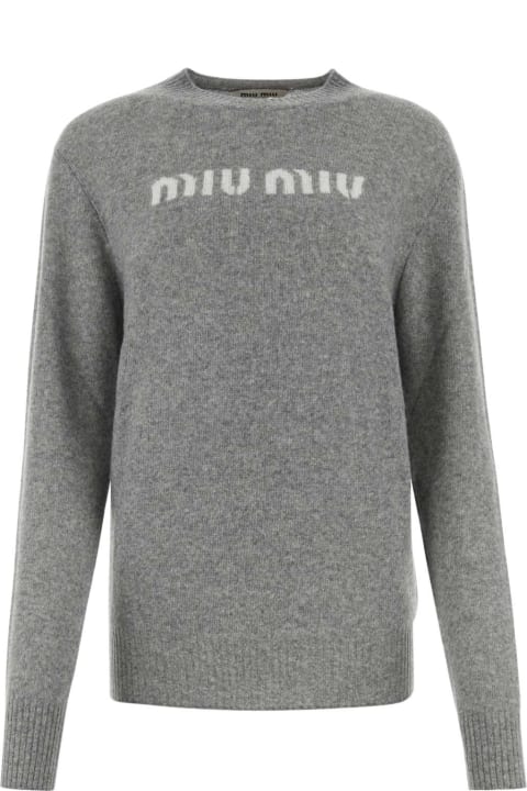 Miu Miu for Women Miu Miu Melange Grey Wool Blend Sweater