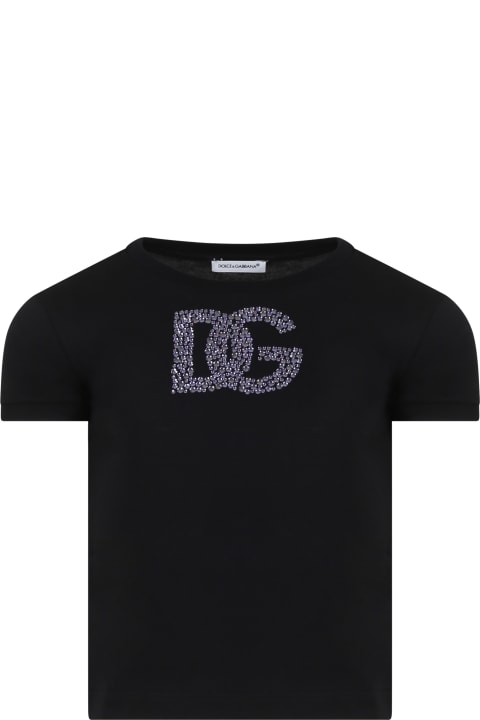 Dolce & Gabbana Kids Dolce & Gabbana Black T-shirt For Girl With Iconic Monogram