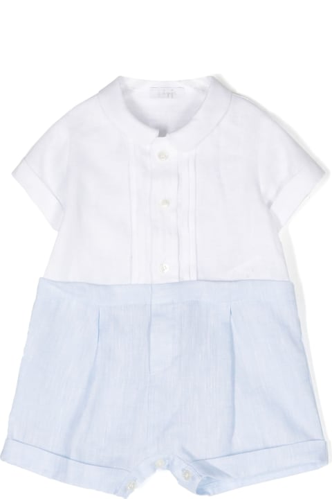 Bodysuits & Sets for Baby Boys Il Gufo Two-tone Linen Romper In White And Light Blue