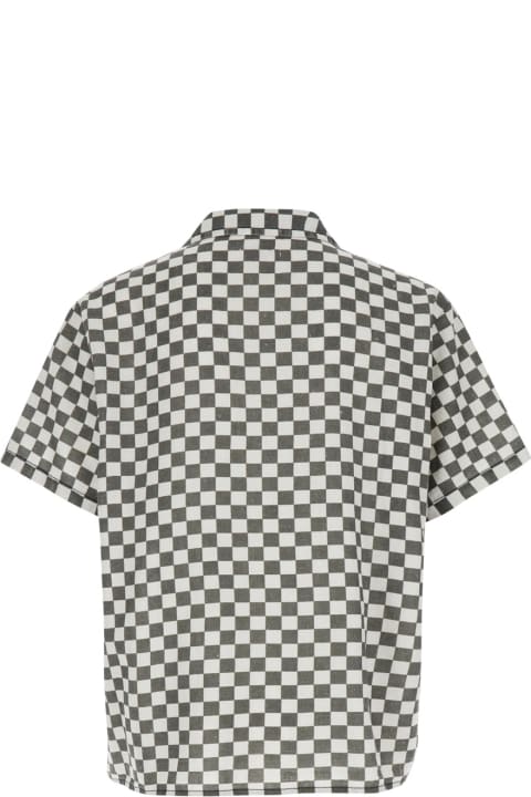 メンズ ERLのシャツ ERL Black And White Bowling Shirt With Check Motif In Cotton And Linen Man