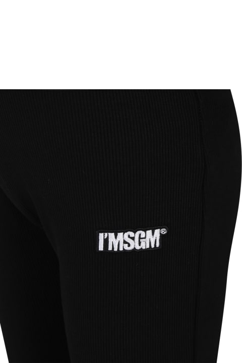 ボーイズ ボトムス MSGM Black Leggings With Logo For Girl