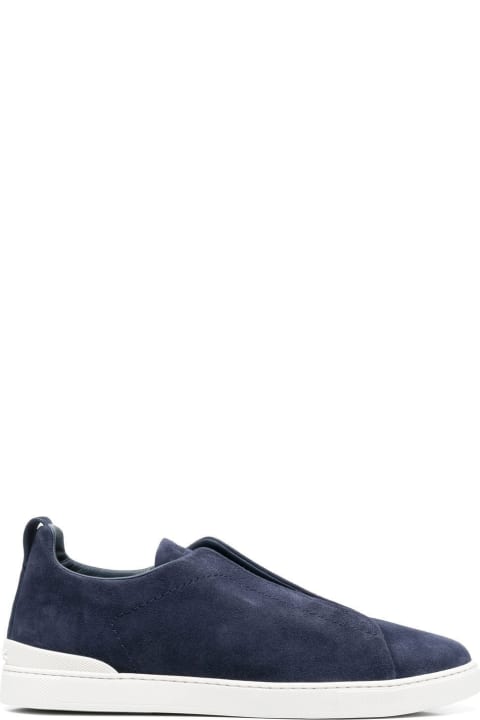 Shoes for Men Zegna Triple Stitch Sneakers In Blue Suede