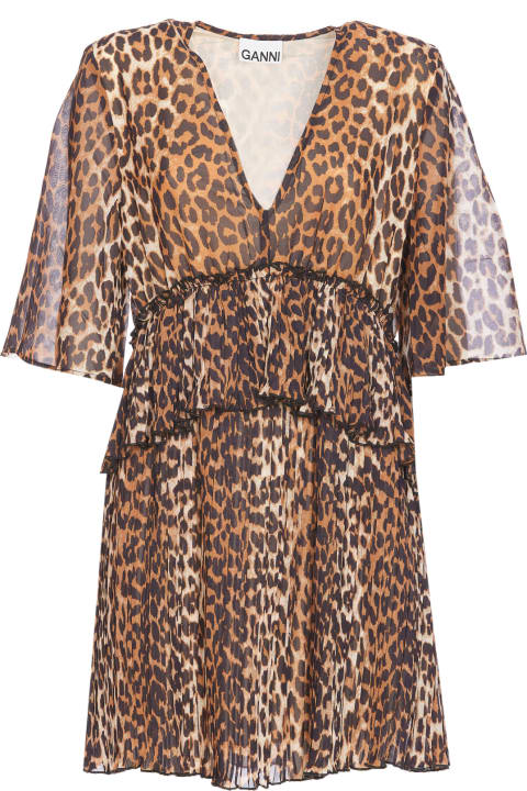 ウィメンズ新着アイテム Ganni Leopard Print V-neck Mini Dress