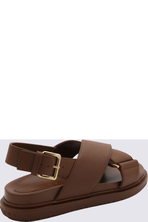 ウィメンズ サンダル Marni Brown Leather Fussbet Sandals