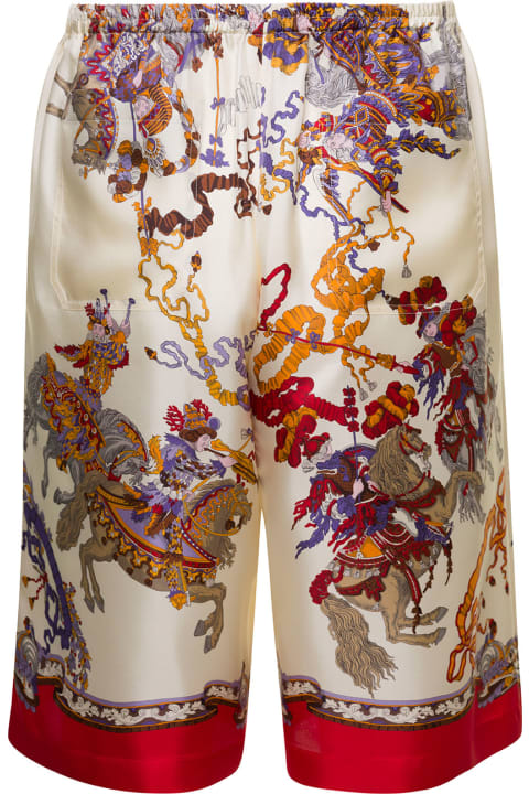 ウィメンズ Gucciのボトムス Gucci White Shorts With Graphic Multicolor Print All-over In Silk Man