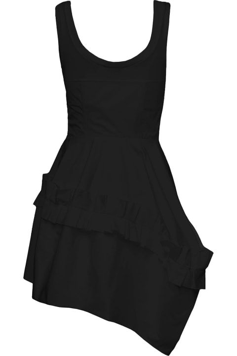 Black Mini Asymmetric Dress With Oversize Ruche In Cotton Woman Alexander Mcqueen