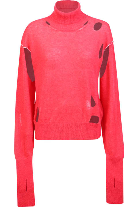 Homeware MM6 Maison Margiela High Neck Pullover With Worn Effect Red