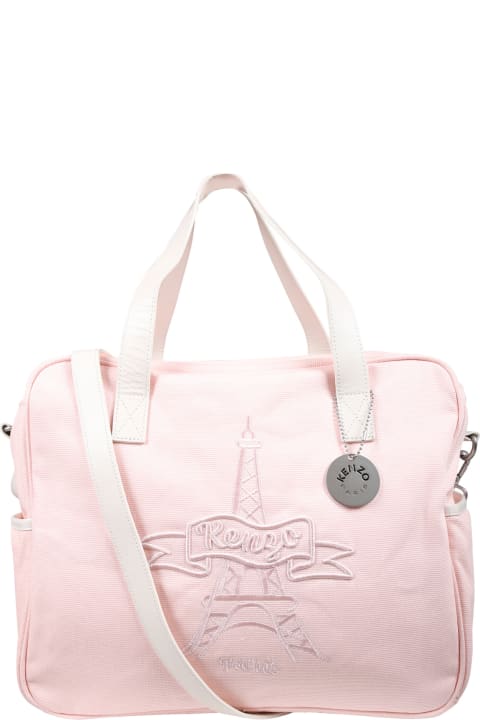 Pink Mother Bag For Babies With Logo And Eiffel Tower