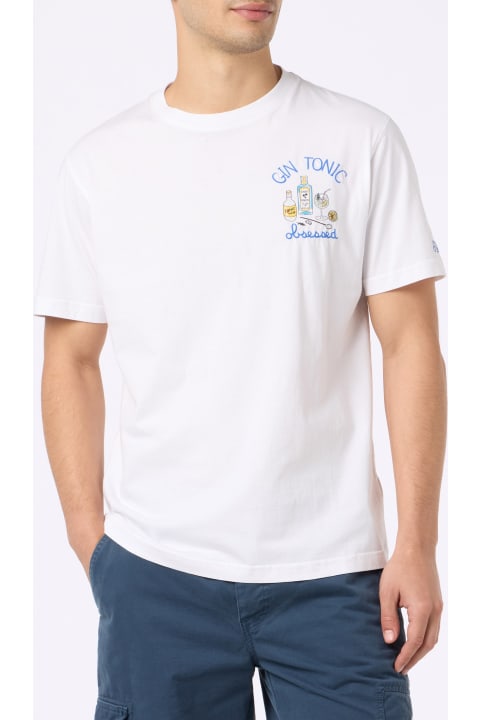 Homeware MC2 Saint Barth Man Cotton T-shirt With Gin Tonic Obsessed Embroidery
