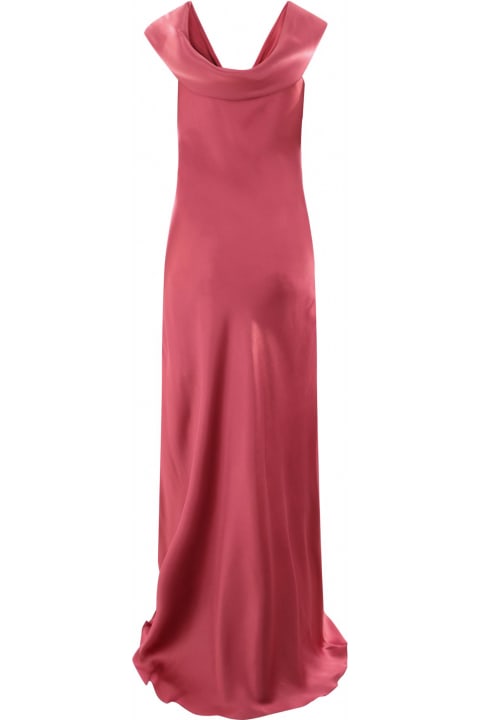 Alberta Ferretti Clothing for Women Alberta Ferretti Long Dark Pink Silk Blend Satin Dress