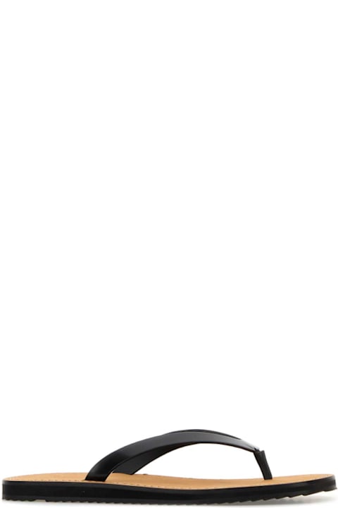 The Row Black Leather City Thong Slippers