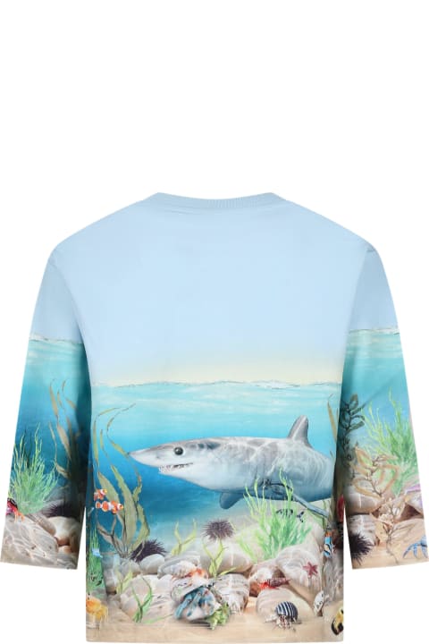Molo Sweaters & Sweatshirts for Boys Molo Light Blue Sweatshirt For Boy With Shark Print