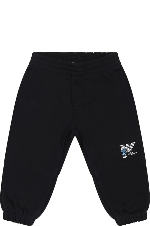 Bottoms for Baby Boys Emporio Armani Blue Trousers For Bbay Boy With Eaglet And Smurf