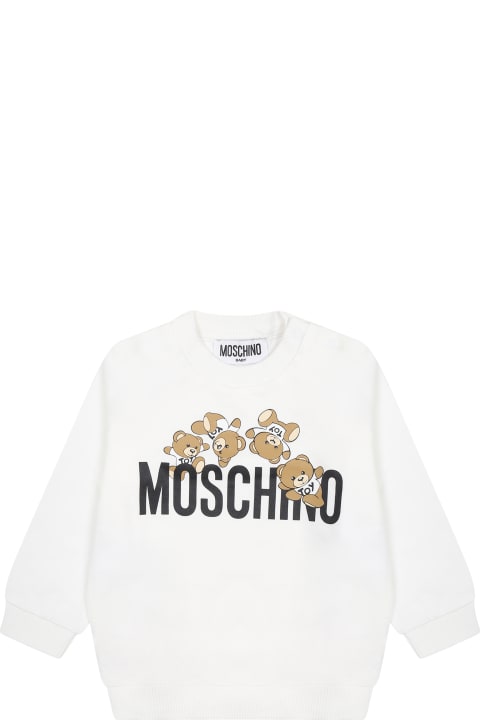 Topwear for Baby Girls Moschino White Sweatshirt For Babies With Teddy Bears And Logo