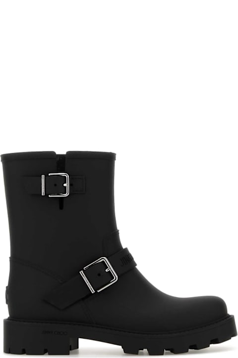 Jimmy Choo Black Rubber Biker Rain Ankle Boots