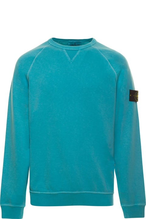 Light Blue Crewneck Sweatshirt With Logo Patch In Cotton Man