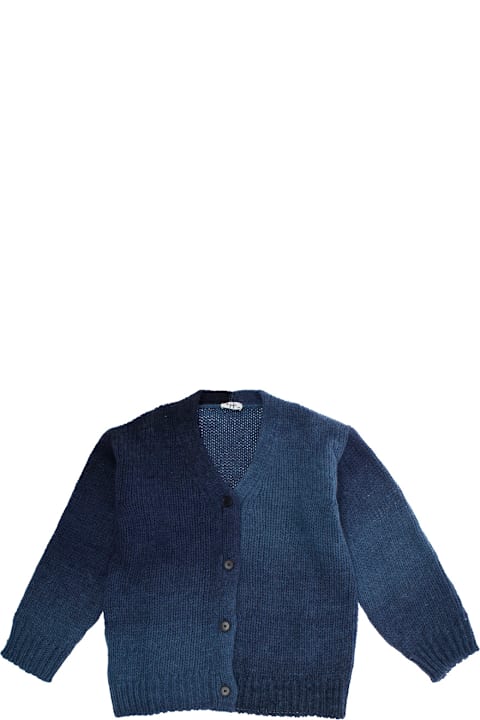 Homeware Il Gufo Blue Cardigan With V Neck And Front Button Closure In Wool Blend Boy