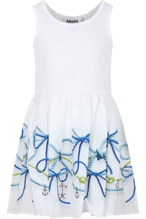 Molo Dresses for Girls Molo White Dress For Girl With Bows Print