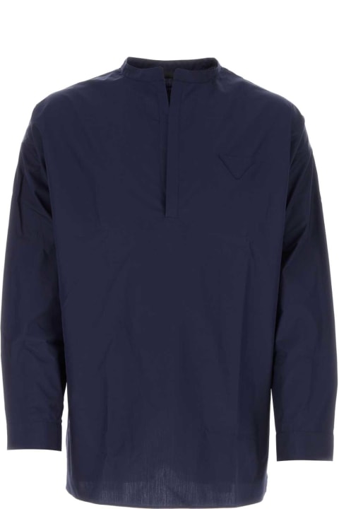 Prada Sale for Men Prada Navy Blue Poplin Oversize Shirt