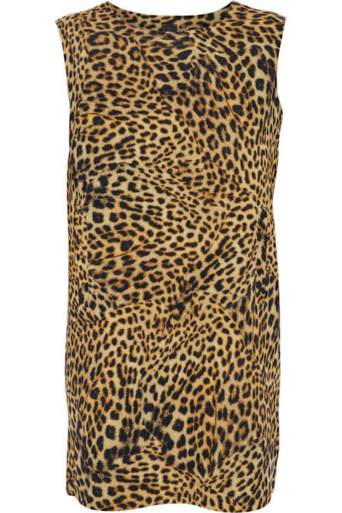 Homeware Norma Kamali Brown Short Dress With All-over Printed Leopard Motif In Tech Fabric Woman