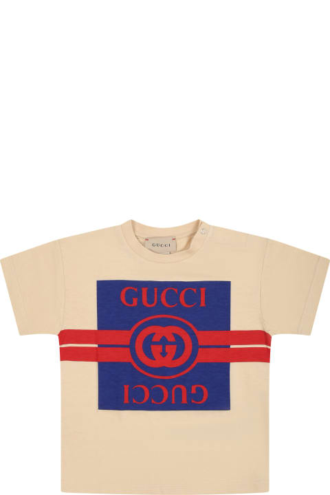 Gucciのベビーボーイズ Gucci Ivory T-shirt For Baby Girl With Double G