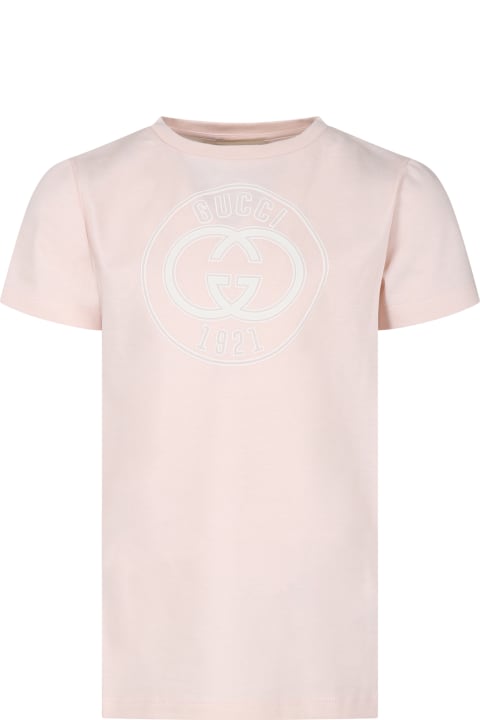 ガールズ GucciのTシャツ＆ポロシャツ Gucci Pink T-shirt For Girl With Logo Gucci 1921